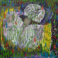 Mondschein und Vogel auf der Wiese